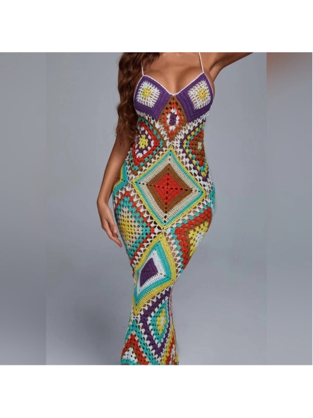 Bella Barnett Multicolor Crochet Maxi Dress Large 10/12 - Picture 4 of 13